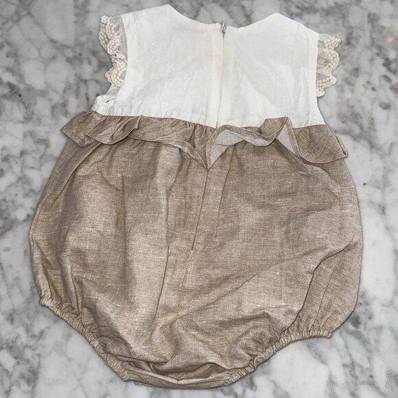 Mayoral Adorable White and Tan Baby Romper 6/9M - Picture 4 of 4